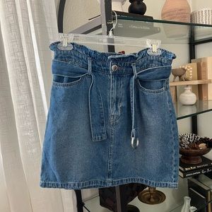 Divided paperbag belted denim mini skirt 38P